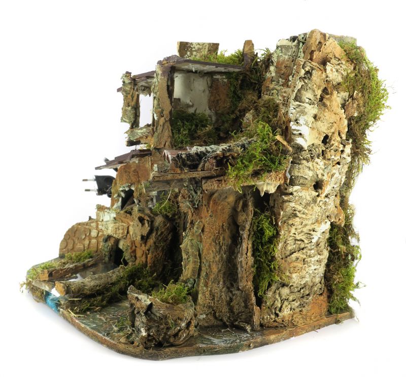 paesaggio per presepe con case e luce effetto fuoco, 220v, per statuine 7/8 cm non incluse, materiali vari, multicolore, taglia unica