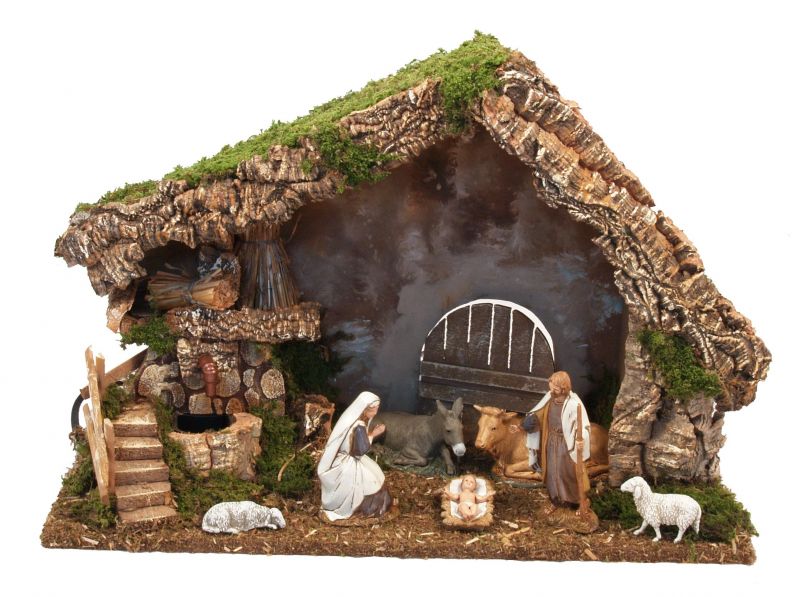 capanna con fontana elettrica e natività – bertoni presepe linea natale