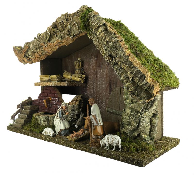 capanna con fontana elettrica e natività – bertoni presepe linea natale