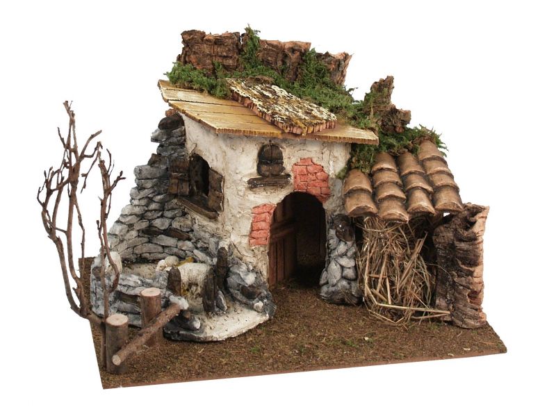 casolare rustico in gesso con ovile – bertoni presepe linea natale