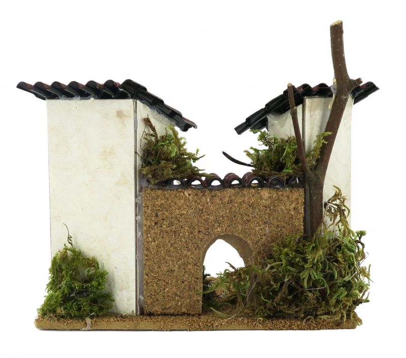 casette per presepe, coppia casette a torre con arco, linea presepe bertoni, dimensioni indicative: 15 x 10 x 14 cm