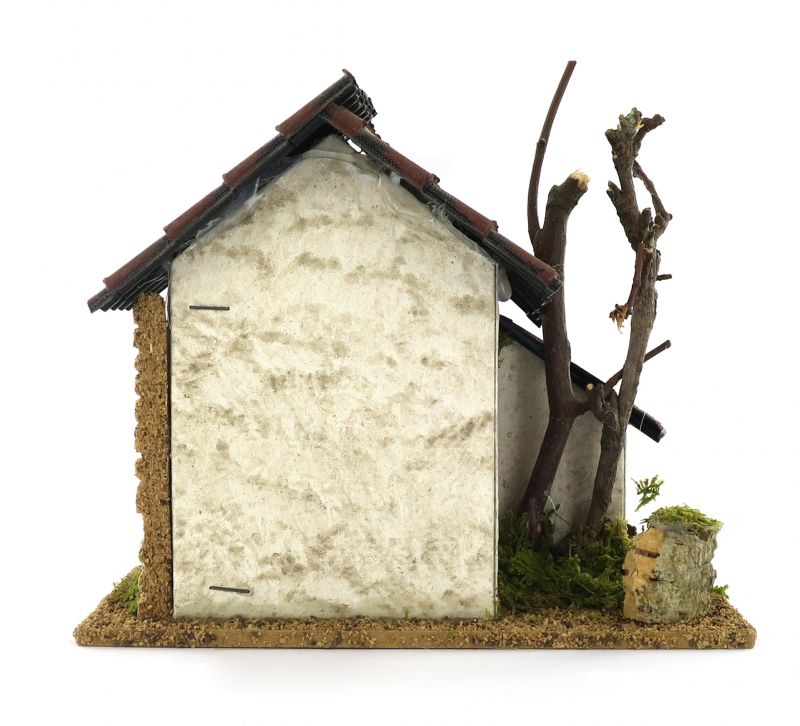 doppia casetta per presepe con tegole rosse, legno e cartone, multicolore, dimensioni indicative: 15x14x10 cm