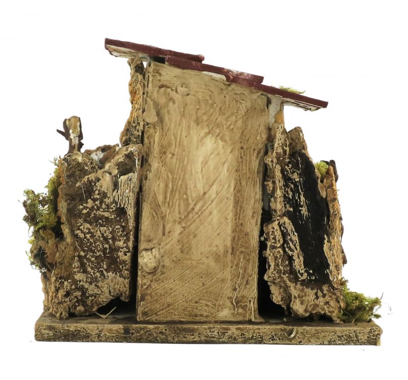 casetta rustica con doppia scalinata, casa in miniatura per presepe, materiali vari, multicolore, 20x15x17 centimetri