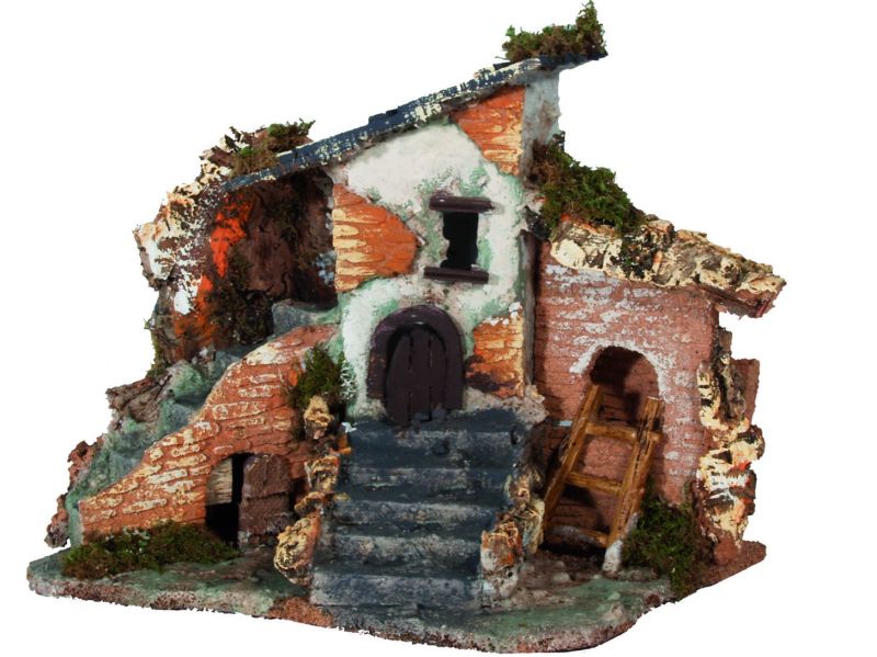 casetta rustica per presepe, casetta di campagna presepe linea bertoni, legno/stucco/cartone, 20x24x20 cm
