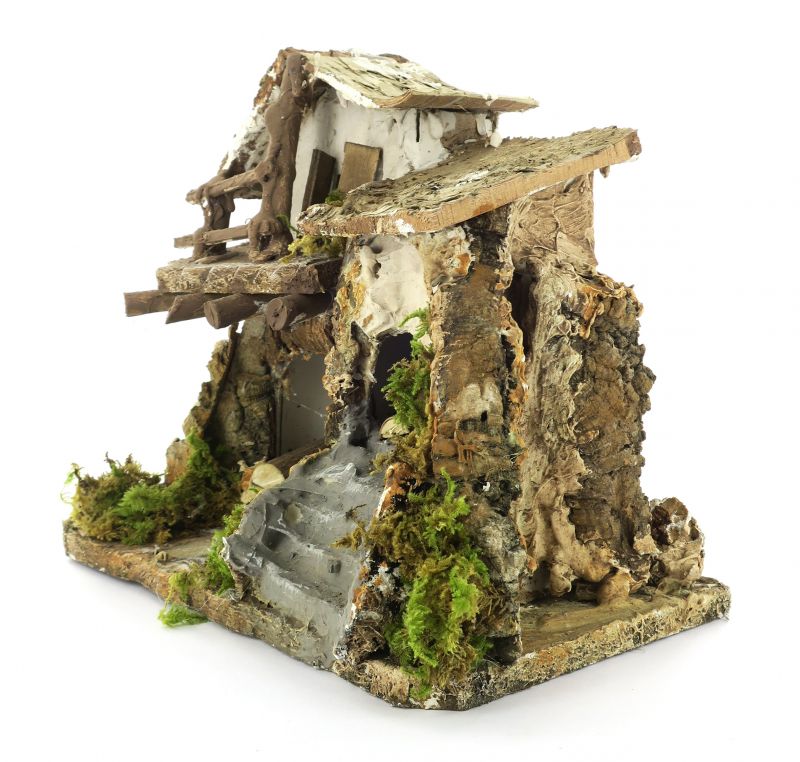 casa di campagna con effetto fuoco per presepe, 220v, bertoni presepe linea natale, materiali vari, 16x22x18 cm