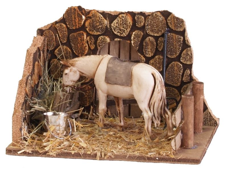 cavallo nella stalla per presepe, decorazione per presepe di campagna, legno/plastica, 16x14x12 cm