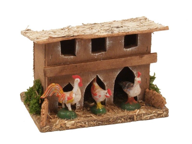 pollaio per presepe, angolo di campagna con galline per presepe, legno/plastica, 12 x 8 x 9 cm