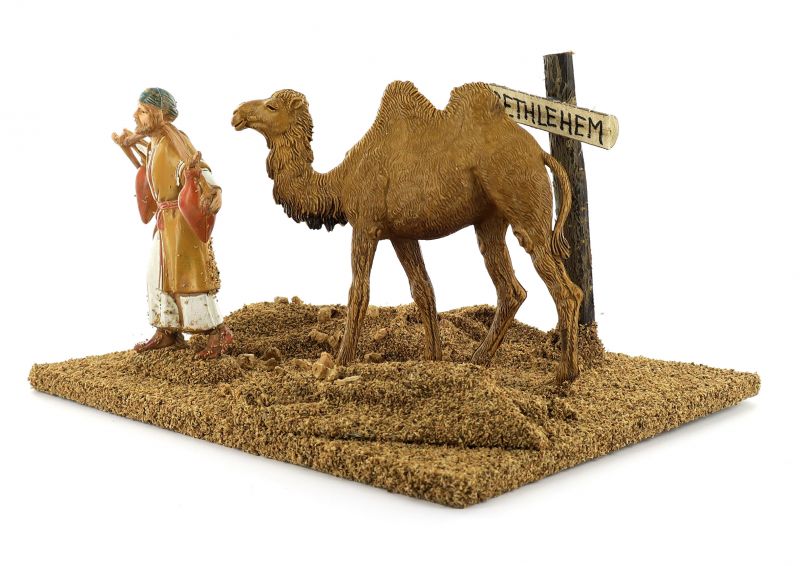 statuina del pellegrino da 10 cm per presepe, con cammello e base, plastica, multicolore, 15x17x18 cm