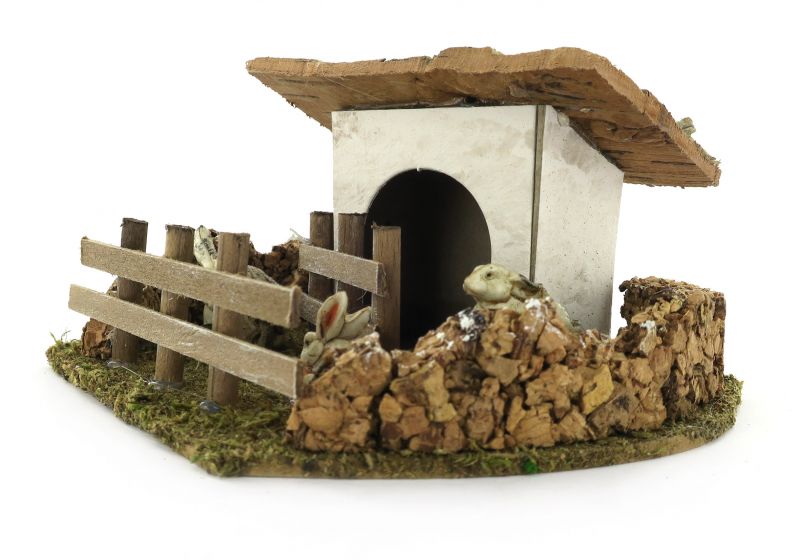 conigliera per presepe, casetta dei conigli per presepi tradizionali, linea bertoni, legno, multicolore, 13x16x7 cm