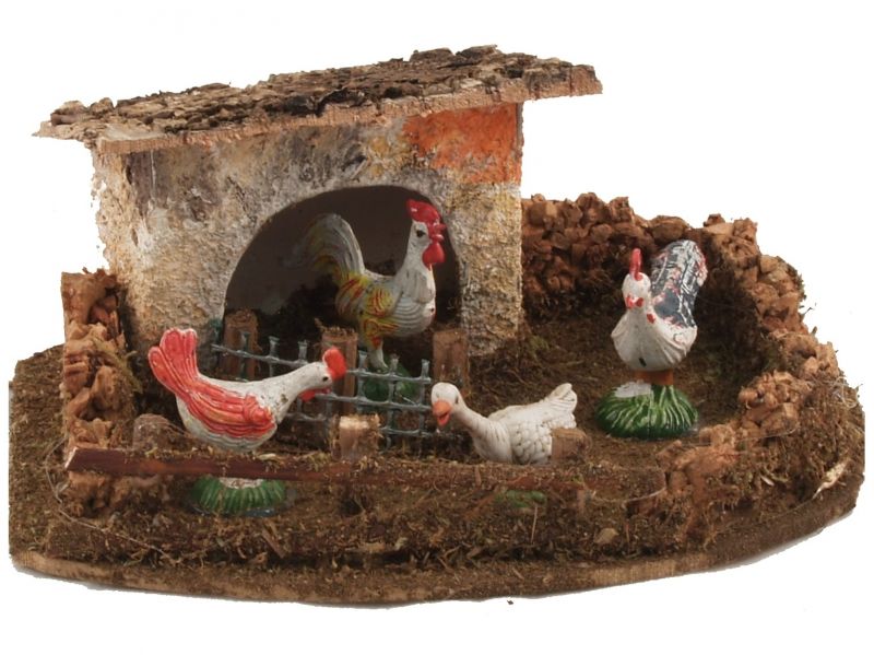 pollaio in miniatura per prepese, plastica e legno, multicolore, 16 x 13 x 7 cm