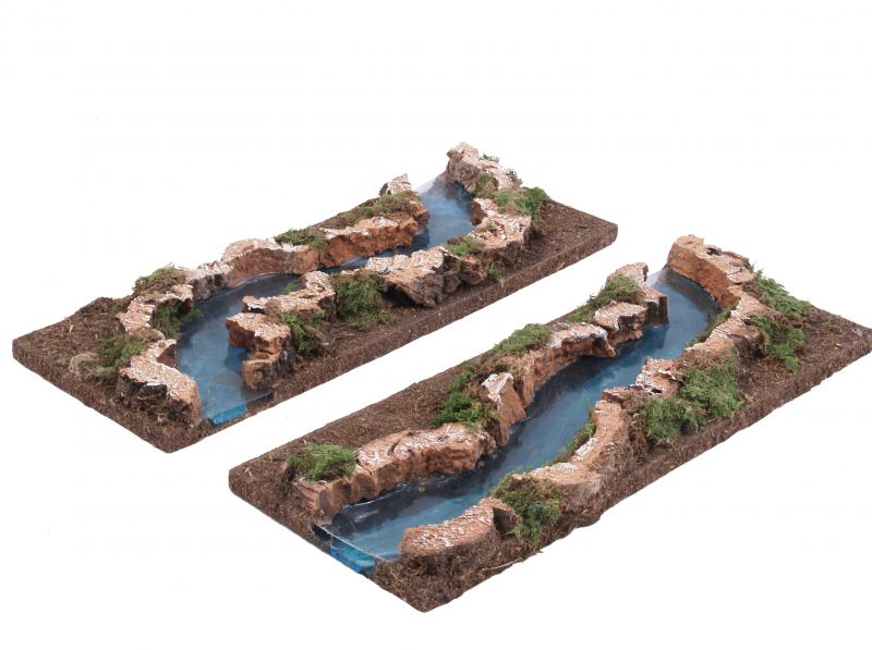 fiume componibile per presepe, 4 tratti di fiume, legno, multicolore, singolo: 32 x 13 x 3 cm