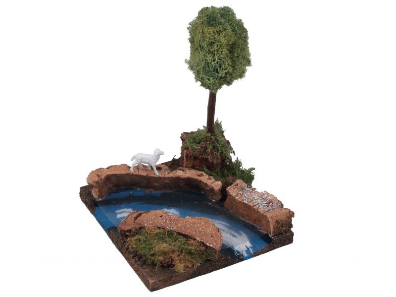 curva di fiume con albero per presepe, linea natale presepi bertoni, legno, multicolore, 13 x 13,5 x 13 cm