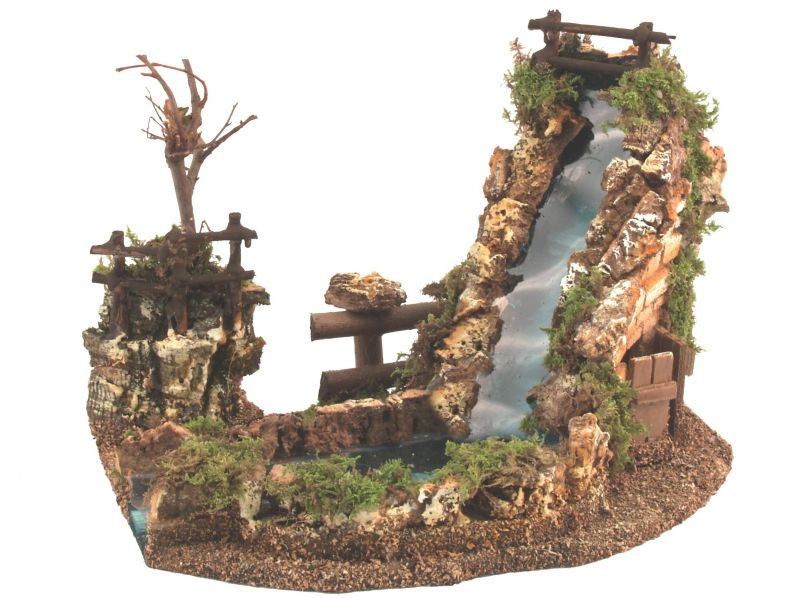 cascata con laghetto per presepe, linea natale bertoni, legno, multicolore, 20x25x21 cm