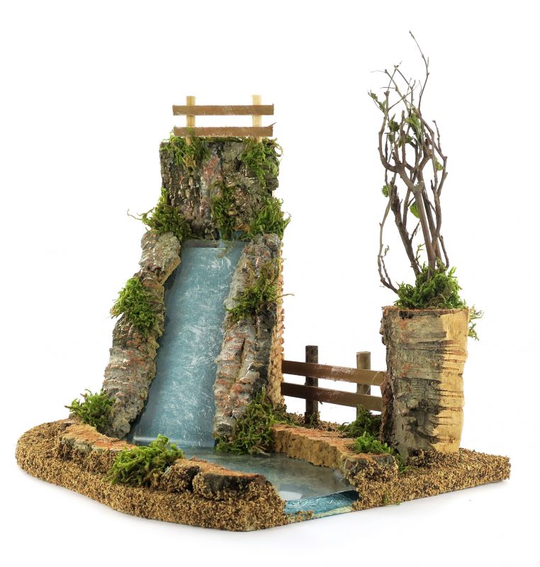 cascata con laghetto per presepe, linea natale bertoni, legno, multicolore, 20x25x21 cm