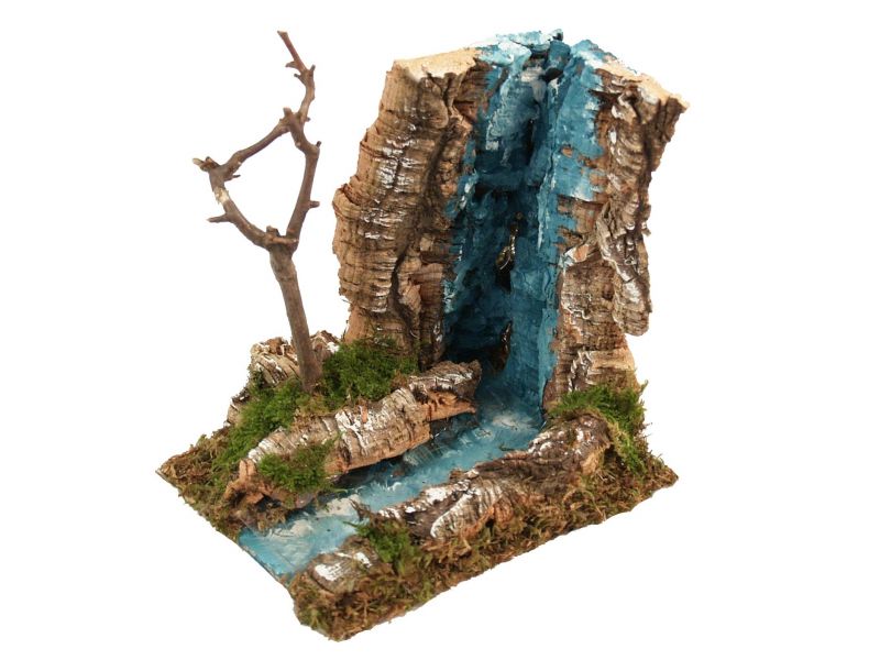 cascata per presepe, tratto iniziale fiume per presepe, legno, 10 x 10 x 12 cm