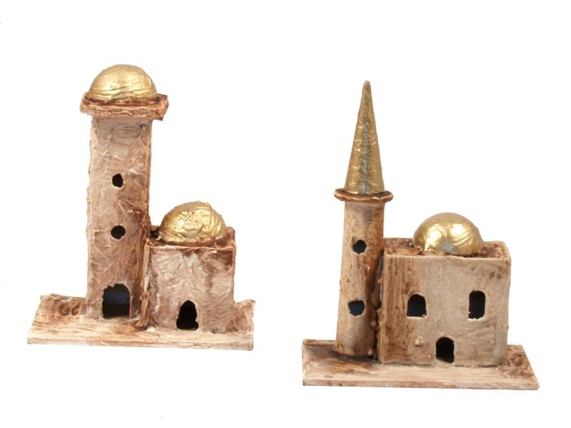 casette arabe per presepe stile orientale, casette artigianali con torre per presepe bertoni, varie dimensioni