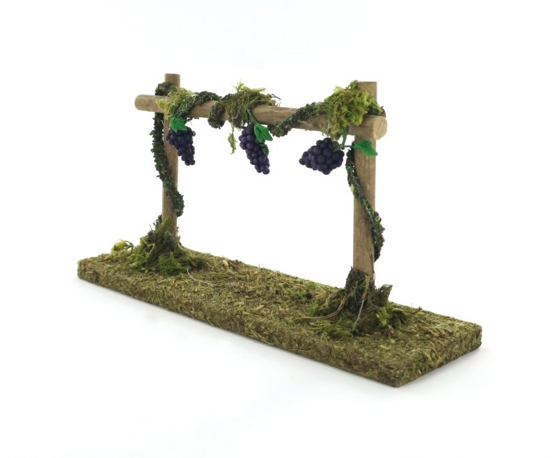 vigna con uva nera per presepe, legno/sughero/plastica, 15 x 4 x 8 cm