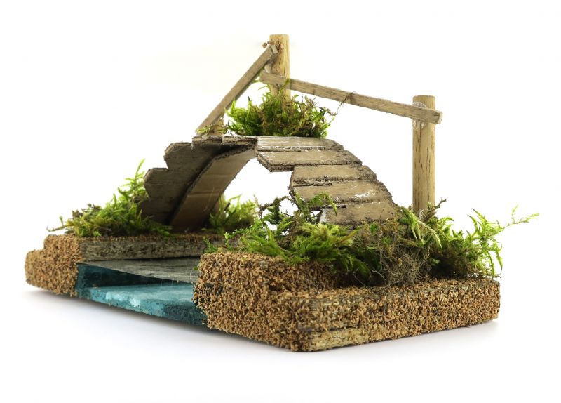 ponte con fiume per presepe, con effetto profondità, legno, multicolore, 18 x 11 x 9 cm