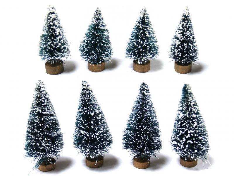 set di 8 pinetti piccoli verdi su base in legno – bertoni presepe linea natale