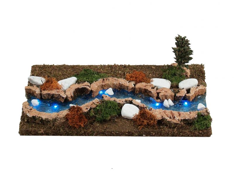 rapide di fiume effetto luminoso led, bertoni presepe linea natale, legno, multicolore, 17 x 33 x 8 cm