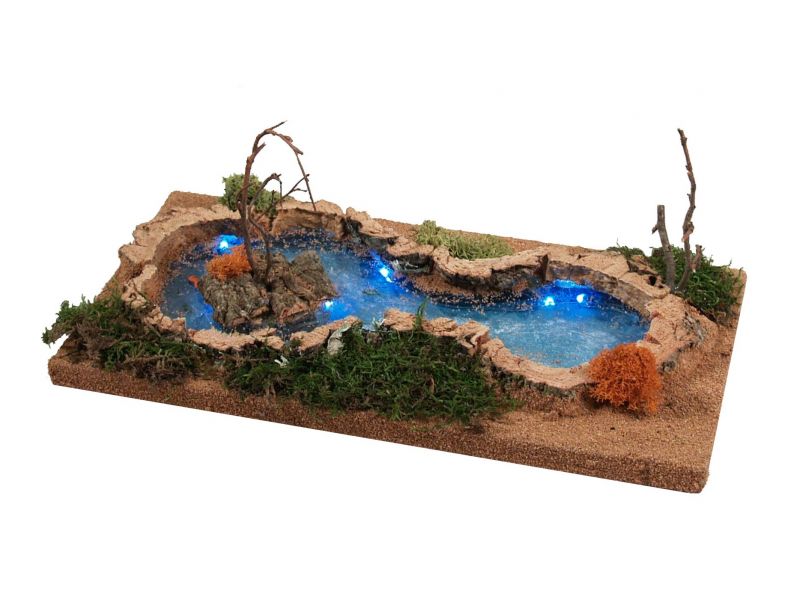 laghetto illuminato per presepe, alimentazione a pile, legno/cartone/plastica, 5 x 16 x 7 cm