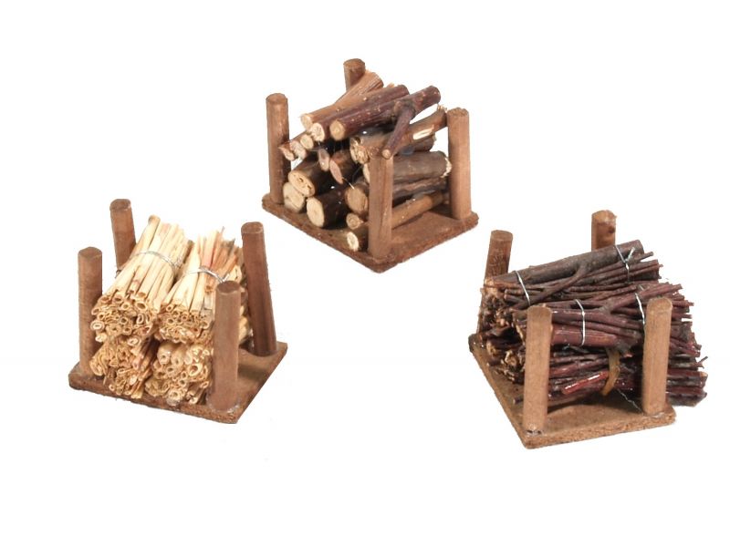 catasta legna, paglia, fascine piccole – bertoni presepe linea natale, legno, multicolore, 5x6x4 centimetri