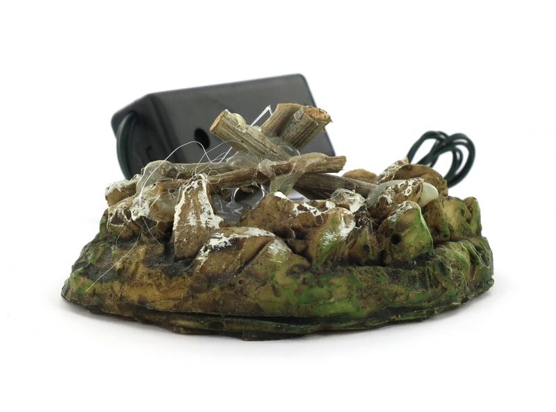 bivacco per presepe con led effetto fuoco, falò con luce simile a fuoco per pastore e gregge di presepe, linea accessori presepe bertoni, resina, multicolore, 7 x 8 x 4 centimetri