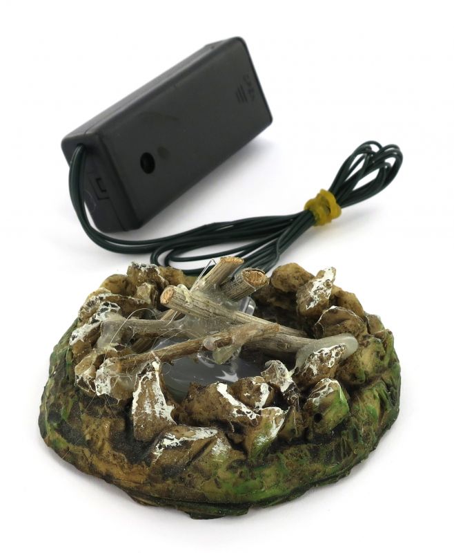 bivacco per presepe con led effetto fuoco, falò con luce simile a fuoco per pastore e gregge di presepe, linea accessori presepe bertoni, resina, multicolore, 7 x 8 x 4 centimetri