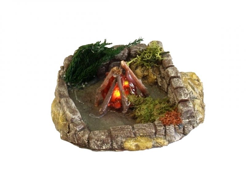 falò per presepe, effetto luce fuoco con led a pile, resina, multicolore, 9 x 9 x 3 centimetri