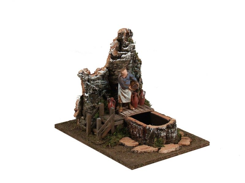 oste che svuota anfora per presepe, elemento decorativo con acqua, 220v, legno/plastica, 22 x 18 x 21 cm