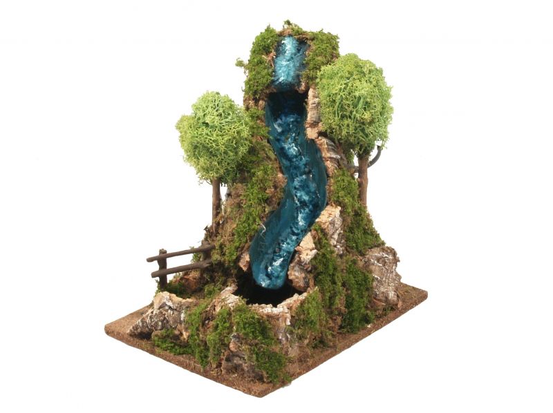 cascata per presepe con acqua che scorre, legno e sughero, multicolore, 20x21x15 centimetri