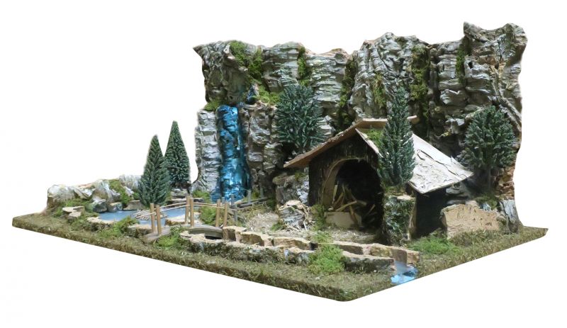 paesaggio con fiume illuminato per presepe, linea bertoni, legno, multicolore, 36x56x25 centimetri