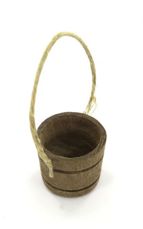 secchio in legno con manico di corda – accessori per presepe bertoni linea natale