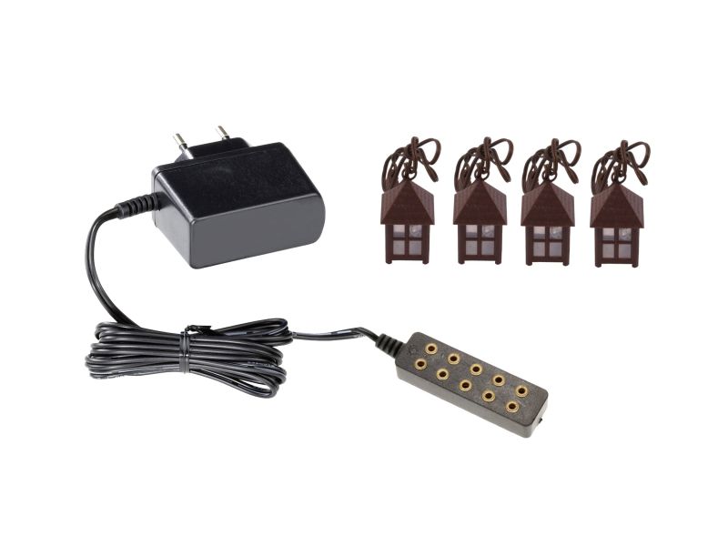 trasformatore 3.5 volt con 5 uscite luce fissa e 4 lanterne per presepe, plastica, multicolore, taglia unica