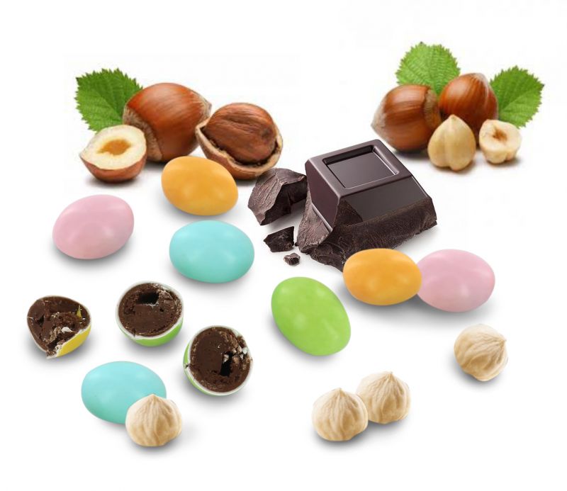 ovetti di cioccolato confettati con ripieno di crema alla nocciola - 155 g