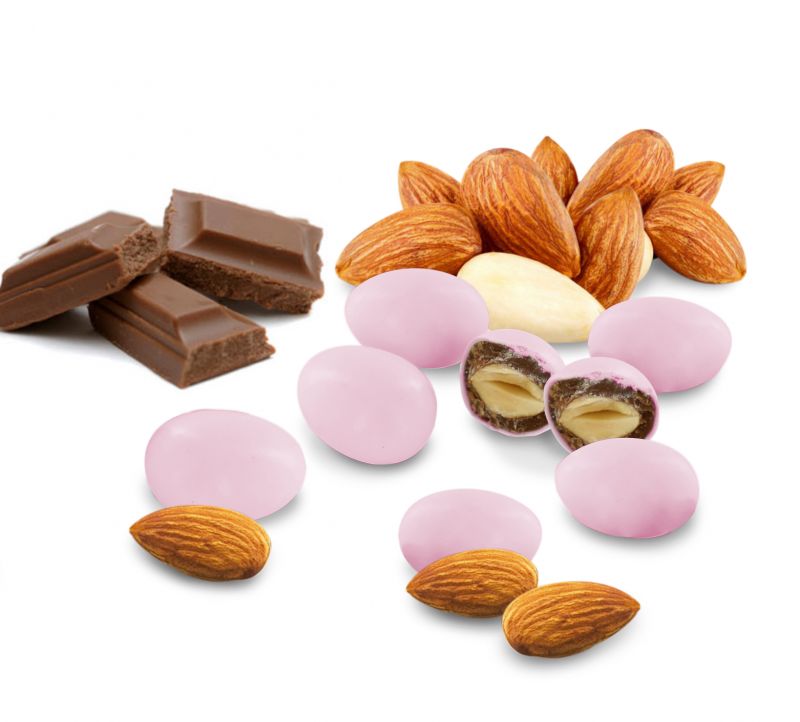 confetti con mandorla tostata ricoperta di cioccolato al latte, rosa - linea 