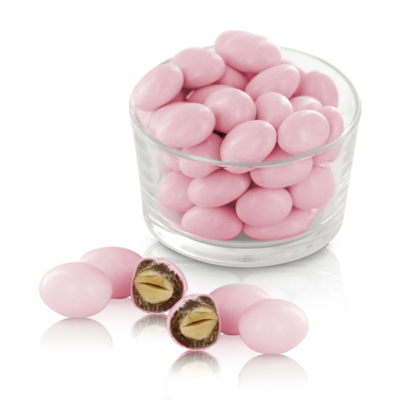 confetti con mandorla tostata ricoperta di cioccolato al latte, rosa - linea 