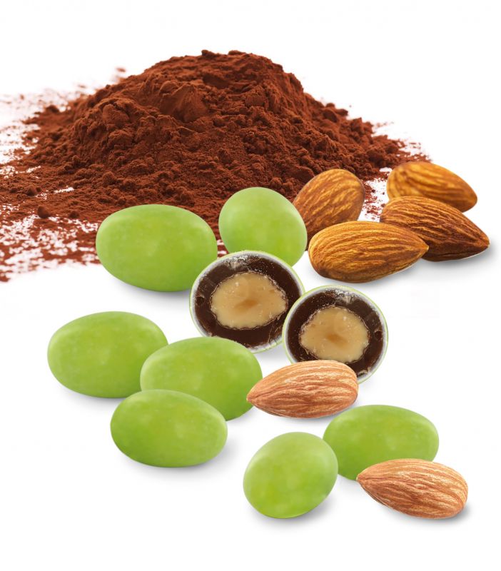 confetti con mandorla tostata ricoperta di cioccolato al latte, verdi - linea 