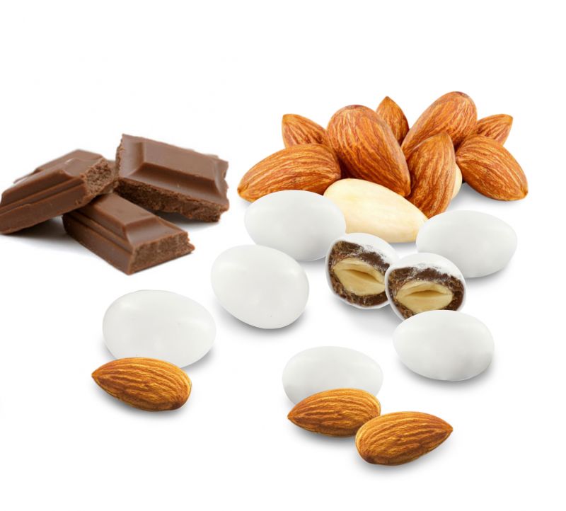 confetti con mandorla tostata ricoperta di cioccolato fondente, bianchi - linea 