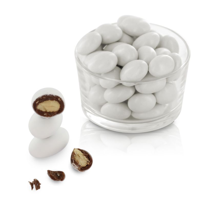 confetti con mandorla tostata ricoperta di cioccolato al latte e scaglie di cocco, bianchi - linea 