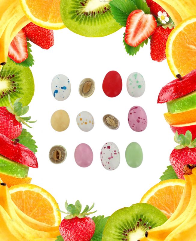 confetti con mandorla tostata ricoperta di cioccolato bianco ai gusti frutta assortiti, vari colori - linea 