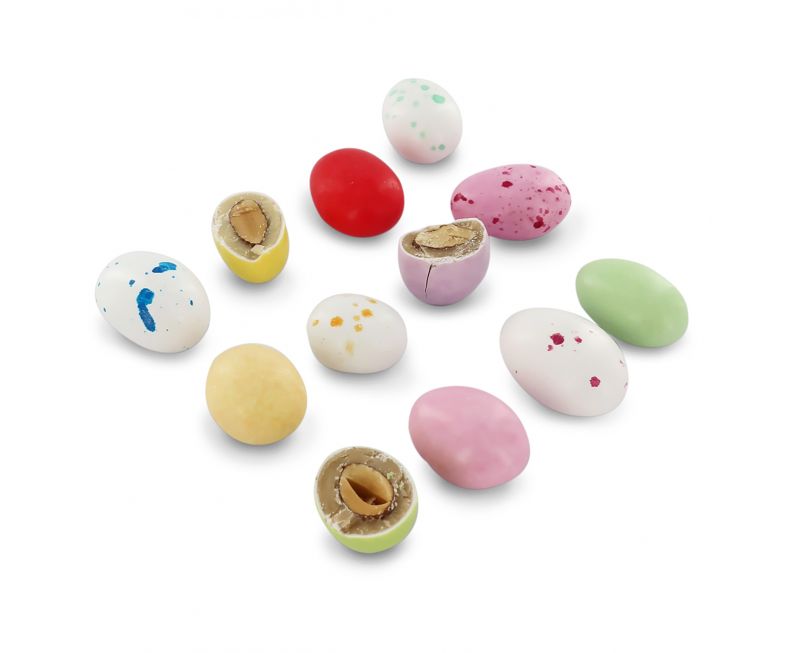 confetti con mandorla tostata ricoperta di cioccolato bianco ai gusti frutta assortiti, vari colori - linea 