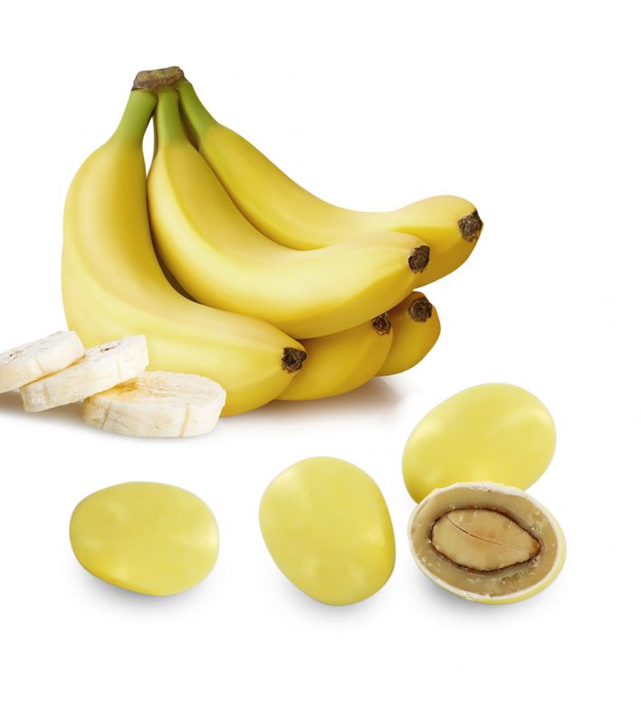 confetti con mandorla tostata ricoperta di cioccolato bianco al gusto banana, gialli - linea 