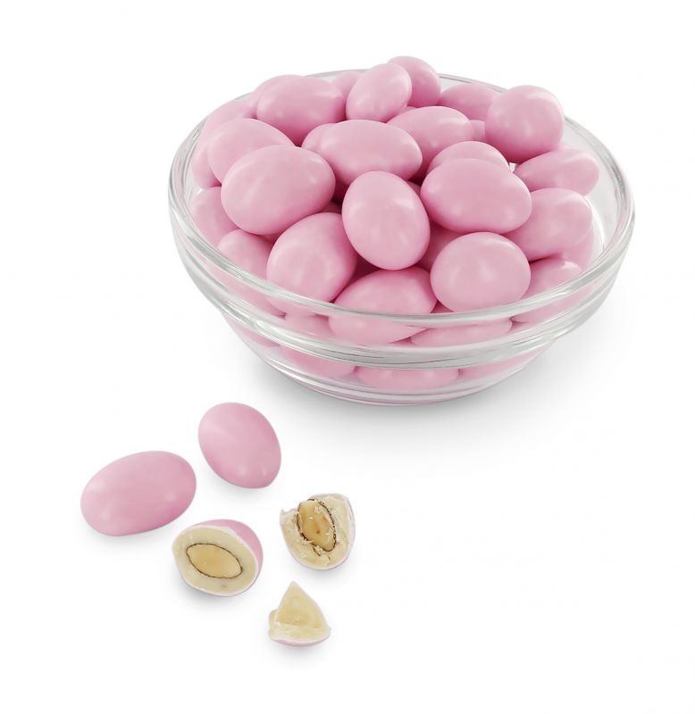 confetti con mandorla tostata ricoperta di cioccolato bianco al gusto fragola, rosa - linea 