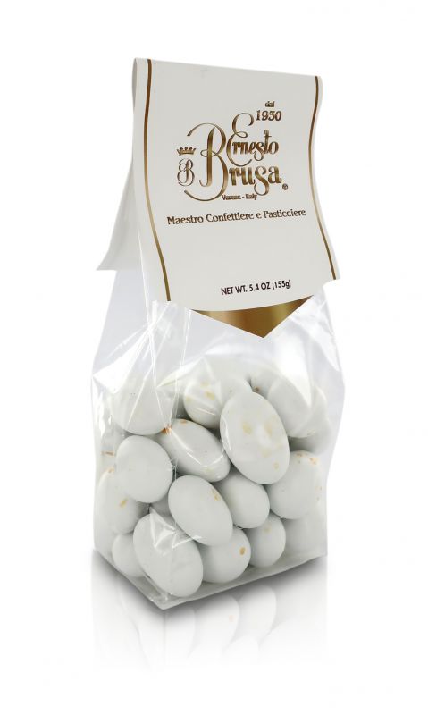 confetti con mandorla tostata ricoperta di cioccolato bianco al gusto mandarino, bianchi/arancione - linea 
