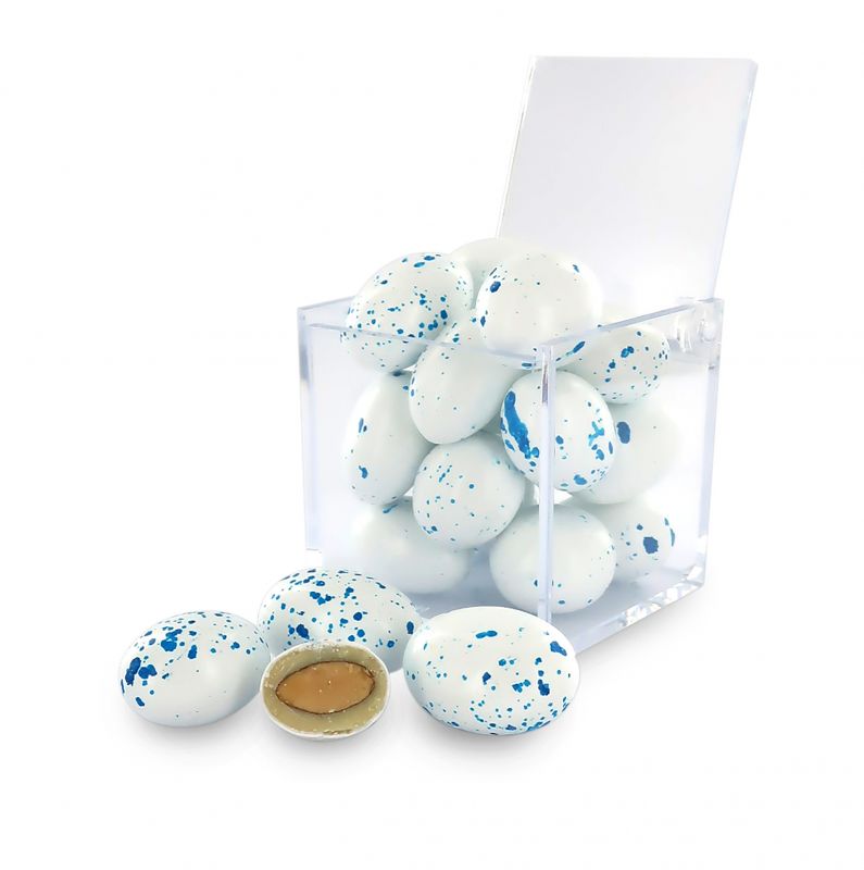 confetti con mandorla tostata ricoperta di cioccolato bianco al gusto mirtillo, bianchi/blu - linea 