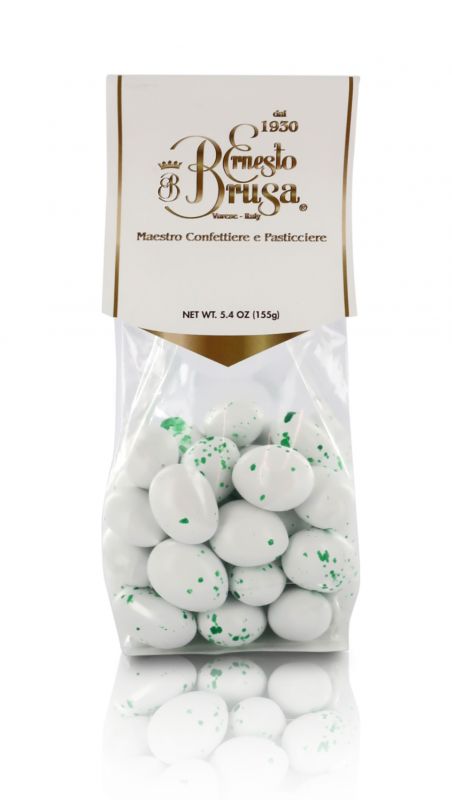 confetti con mandorla tostata ricoperta di cioccolato bianco al gusto pistacchio, bianchi/verdi - linea 