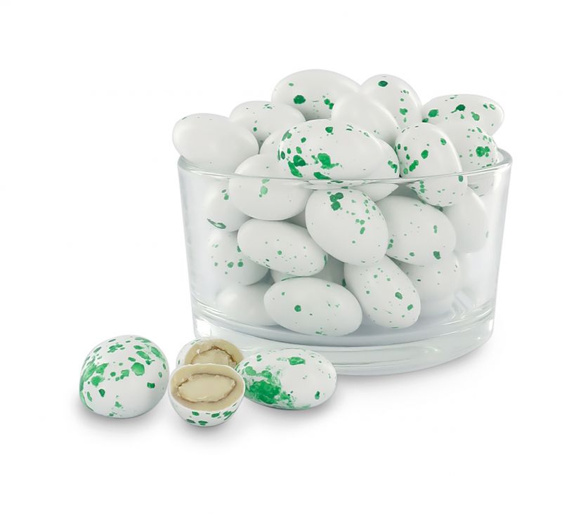 confetti con mandorla tostata ricoperta di cioccolato bianco al gusto pistacchio, bianchi/verdi - linea 