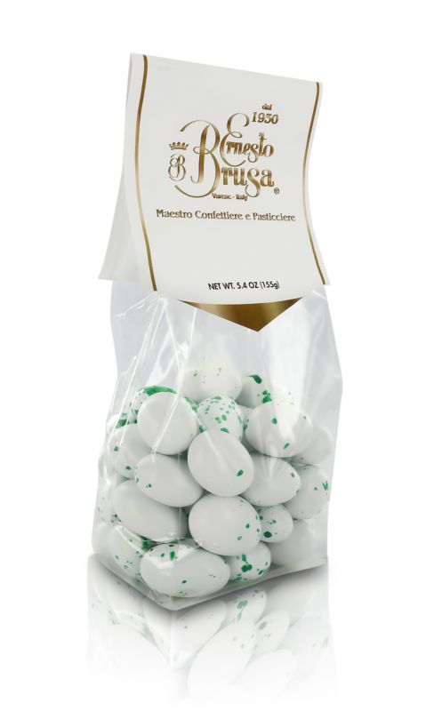confetti con mandorla tostata ricoperta di cioccolato bianco al gusto pistacchio, bianchi/verdi - linea 