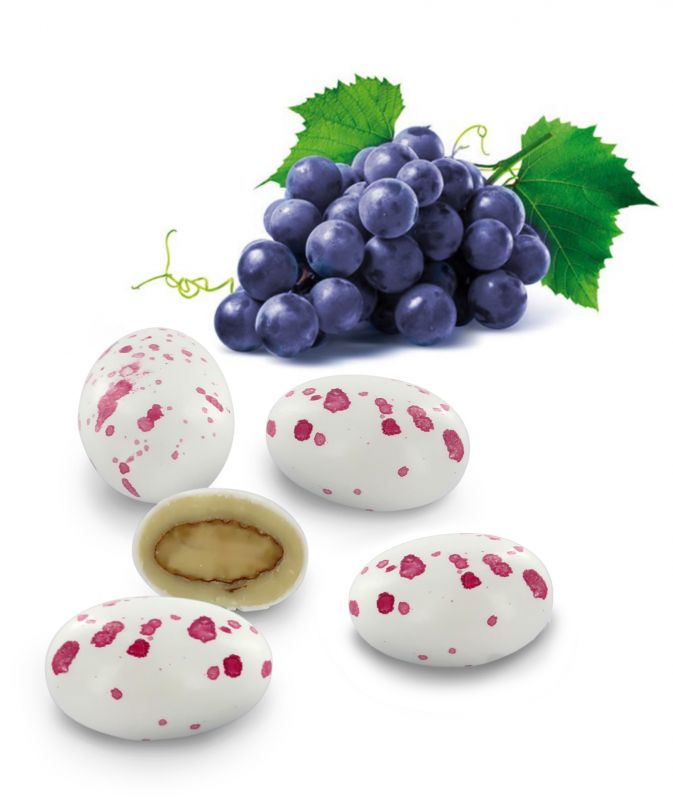 confetti con mandorla tostata ricoperta di cioccolato bianco al gusto uva fragola, bianchi/rosa - linea 